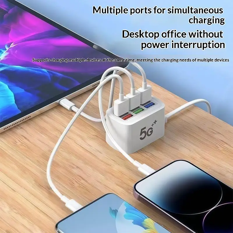 Electric Outlet USB Adapter Fast Charging EU US Universal Plug 2m Extension Cord for Holiday Travel Use