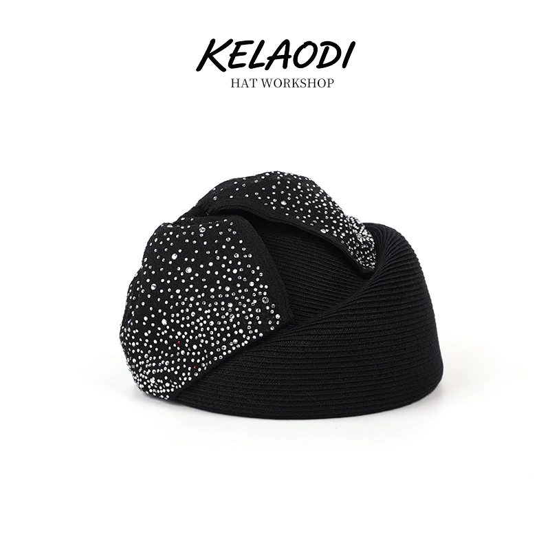 

Women's luxurious sparkling crystal beret, daily evening wear, party headwear, top hat, soft elastic ribbed artist hat