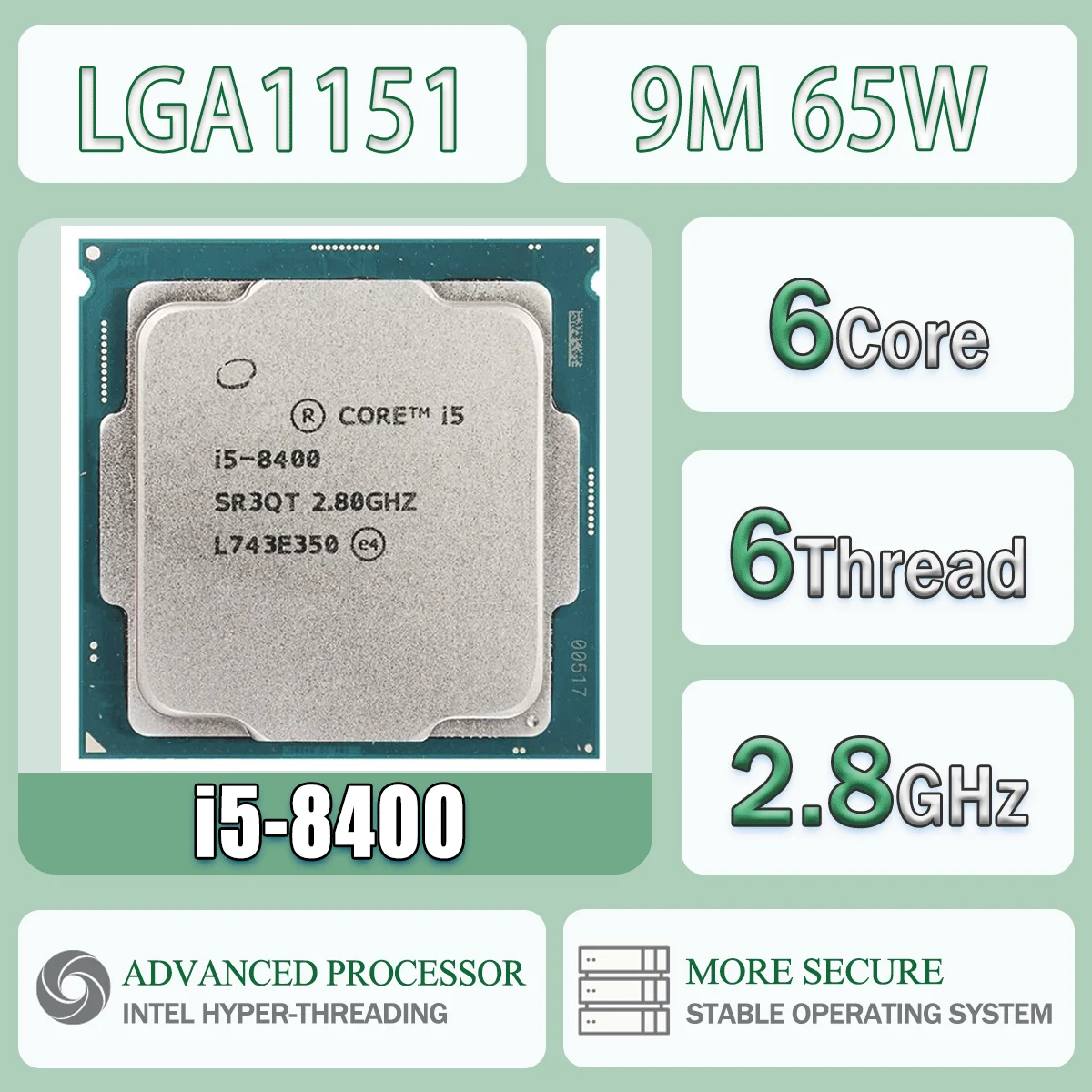 Servidor de CPU Intel Core I5-8400 2,8 GHz 6 núcleos 6 hilos 9M caché hasta 4,00 GHz 65W I5 8400 enchufe de interfaz FC-LGA14C LGA 1151