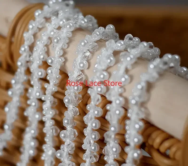 3 yards parel kanten rand, parel lint, parel kralen kanten rand, kralen lint trim, bruids sjerp kant, halslijn kant 0,19'' breed