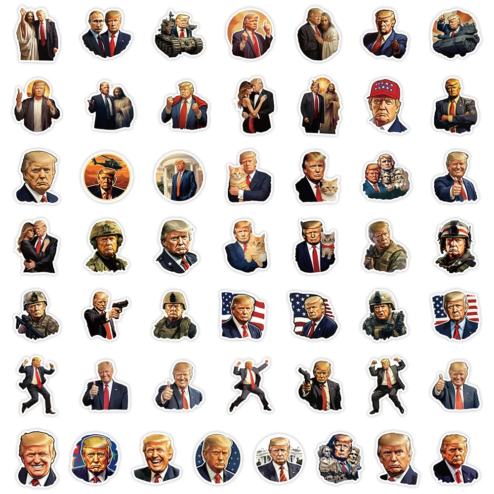 50/100pcs Funny Donlad Trump 2025 Stickers Trump American Flag Stickers PVC Waterproof Non-Fading for Teen Laptop