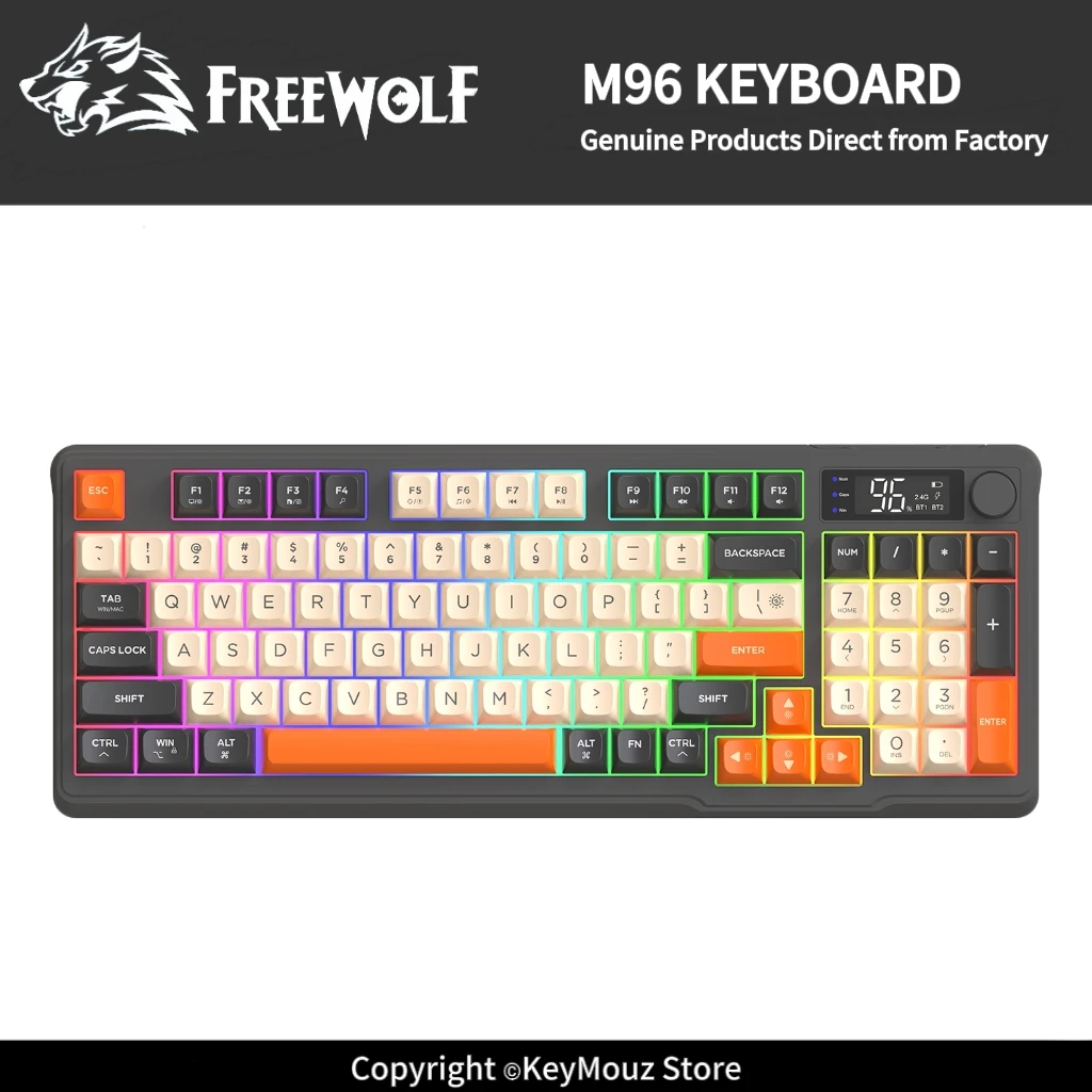 Teclado Gamer Sem Fio M96 FREEWOLF com Bateria de 2000mAh, Conexão Multi-Dispositivo e Controle por Botão para Laptop, T