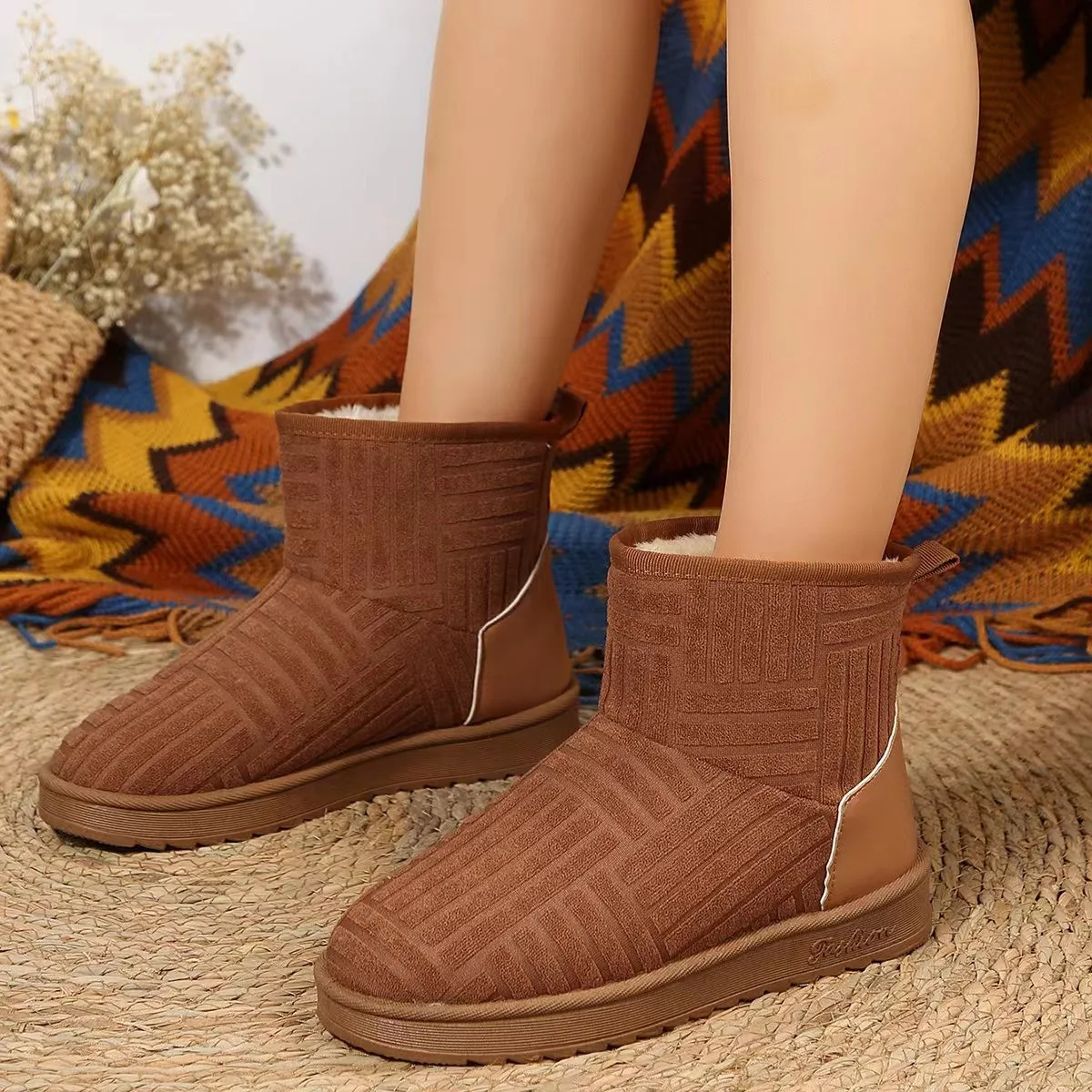 Fashion 2023 New Women\'s Suede Autumn Winter Thick Bottom Plus Velvet Thick Women Snow Boots Warm Short Boots Cotton Women Boots