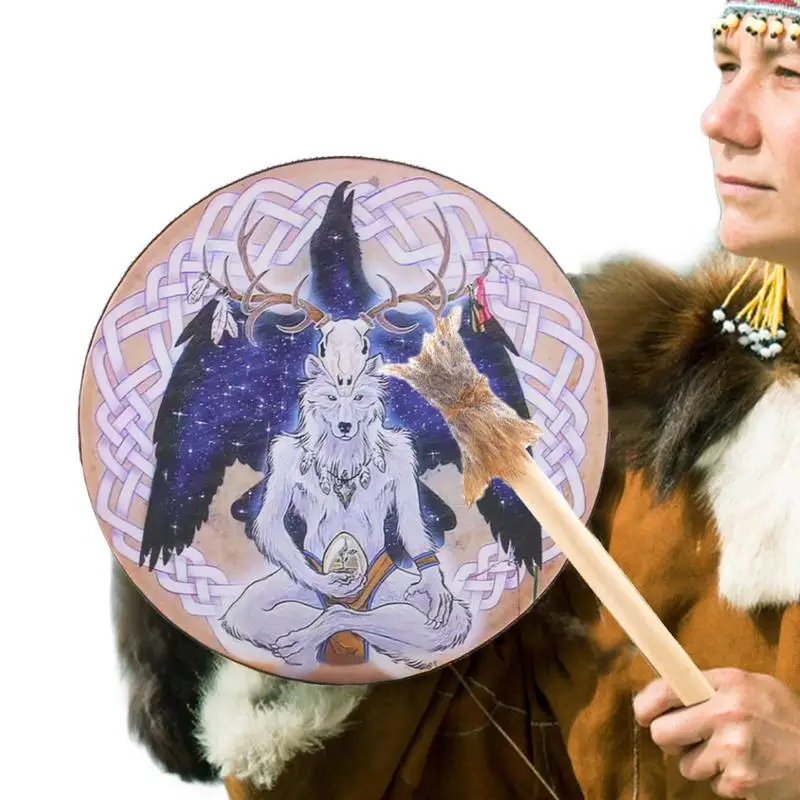 Shaman Drum 9Inch Sound Healer Shaman Drum Wolf Head Design Instrumental Shaman Authentic Siberian Drum For Spirit Music Symbol