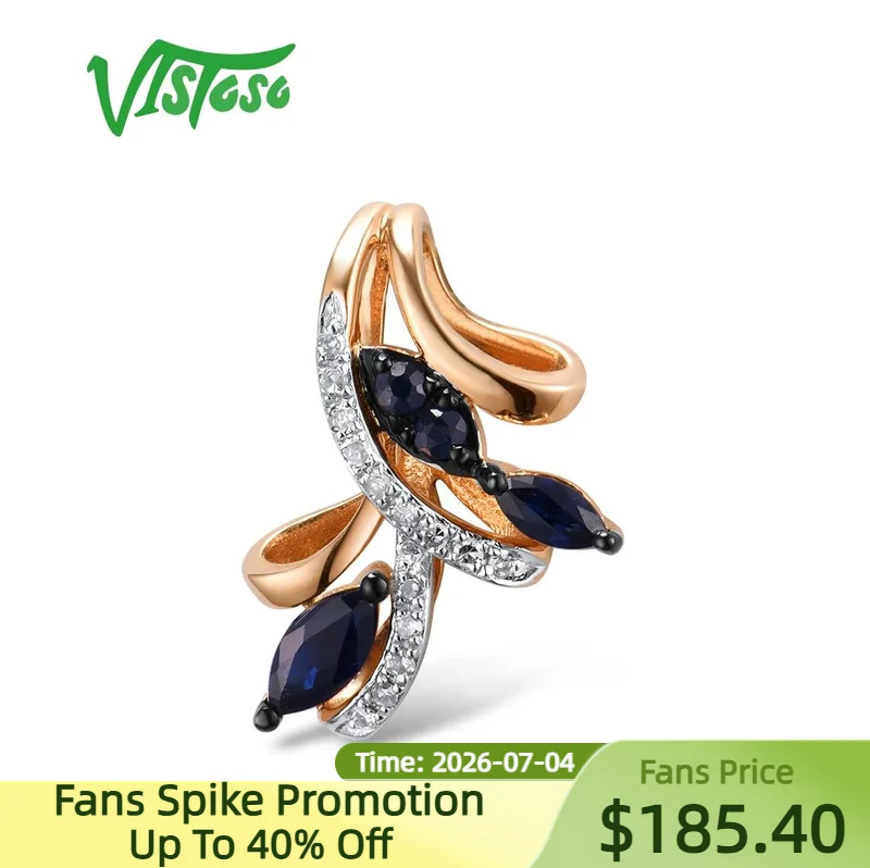 VISTOSO Gold Pendants For Women Authentic 14K 585 Rose Gold Sparkling Blue Sapphire Diamond Elegant Wedding Band Fine Jewelry