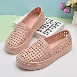 New Women's Summer Baotou Hollow Out Flat Sole Slip-On Big Size Sandals Soft Sole Outdoor Beach Sandals Work Shoes Cave Shoes