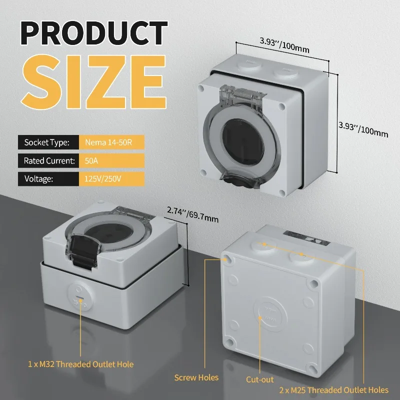 

50-амперный генератор, входная коробка для автодома, пластиковая водонепроницаемая розетка для выключателя, наружная розетка с 14-50R