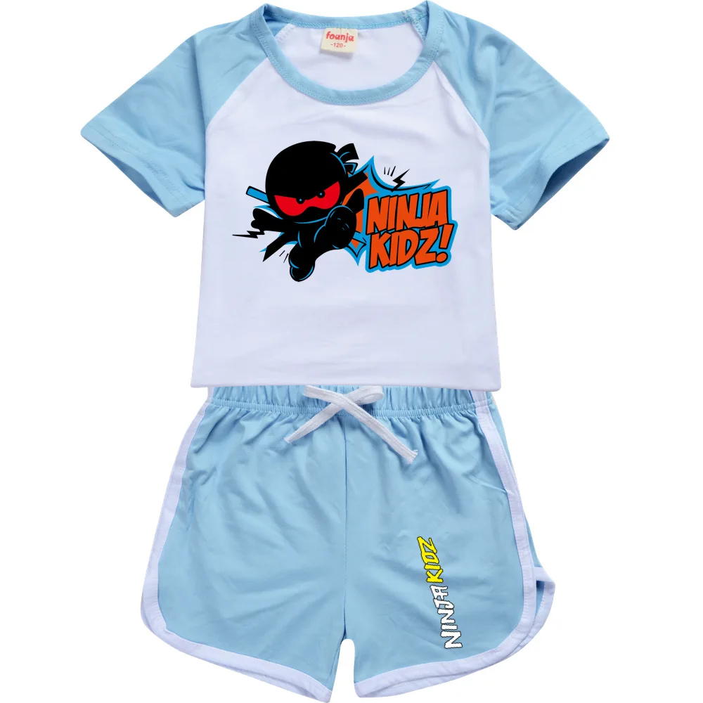 NINJA KIDZ 100-170CM New T-shirt+Shorts Casual Sports Suit Kids Boutique Clothing Wholesale Baby Girl Sleepwear Boys Tracksuits image 5