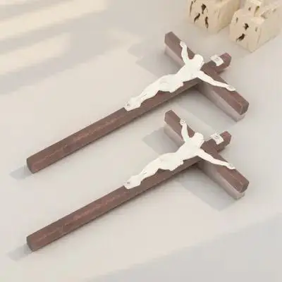 

2Pcs Christian Cross Wooden Craft Exquisite Decorative Hanging Ornament Festival Gift Wall Cross Wooden Craft Desktop Ornaments