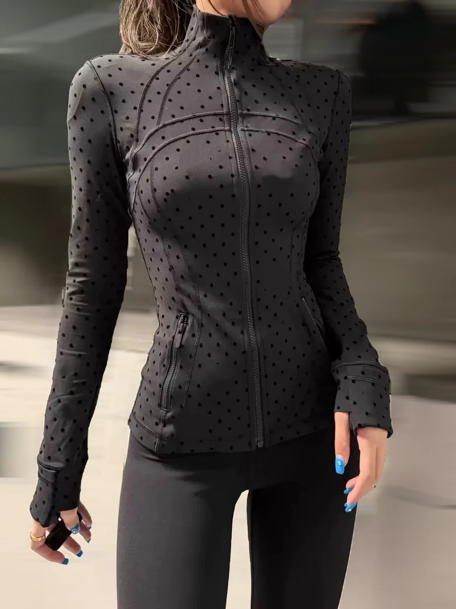 

Новинка! Красное женское приталенное пальто в горошек для йоги и фитнеса с воротником-стойкой, свободного кроя, повседневное, с длинными рукавами