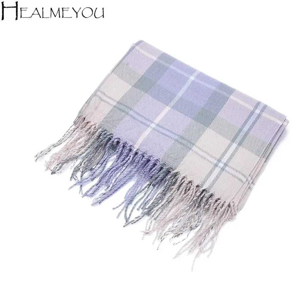 

Мягкий классический клетчатый шарф, морозостойкий вязаный шерстяной платок в корейском стиле, длинный шейный платок из полиэстера контрастного цвета с кисточкой для улицы