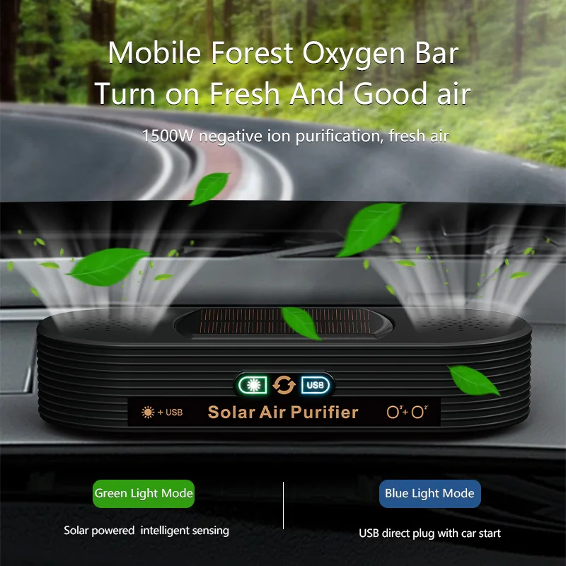 Portable Wireless Air Ionizer Car Air Purifier Solar Odor Eliminator Smoke PM2.5 HEPA Filter Negative Ion Deodorant in the Car