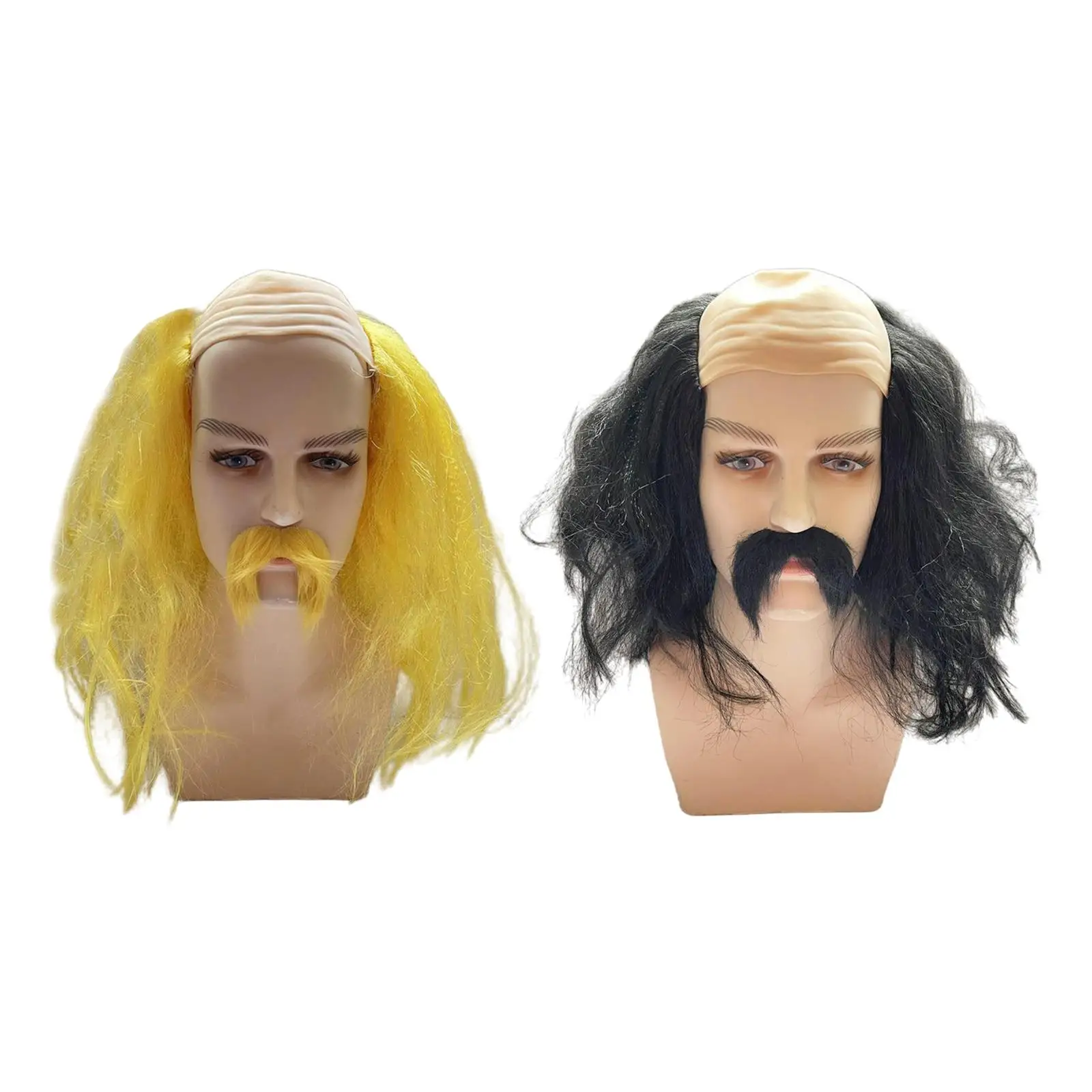 Bald Cap Wig and Beard Long Synthetic for Theme Party Role Playing Comic Con