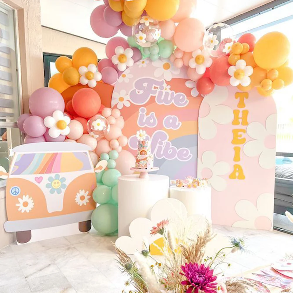 Mocsicka Cute Bee Birthday Party Arch Cover Backdrop Cartoon Honeybee Floral Honeycomb Rainbow Background Baby Show Photo Studio