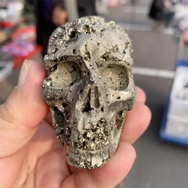 Natural Pyrite Skull Carving Healing Stones Feng Shui Craft Carved Obsidian Cheetah Skull Carving For Decor Gift 1PCS