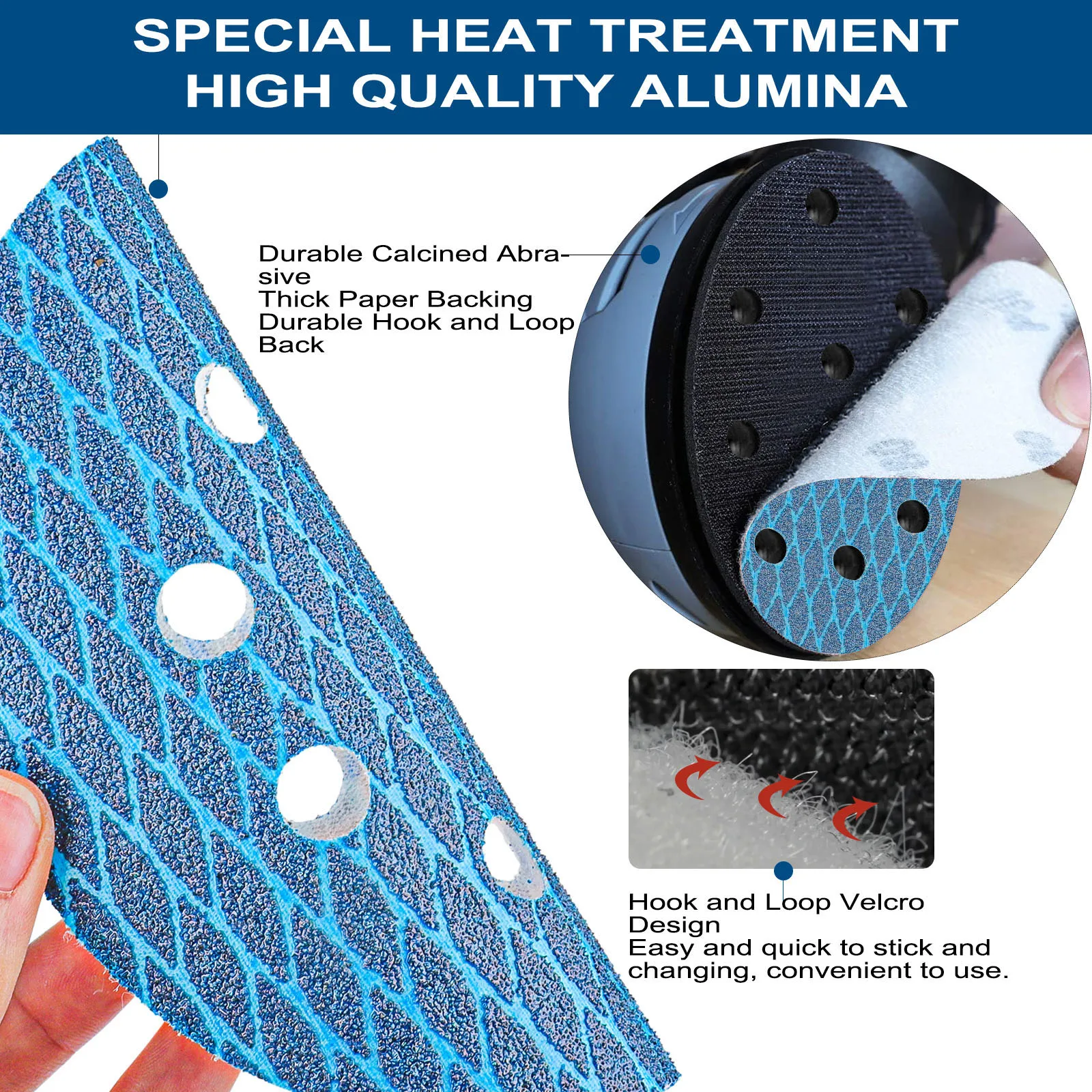 100Pcs 5 Inch 125mm Sanding Discs, Diamond Shape Hook and Loop Sand Paper Pads, High Density Flocking Backing Orbital Sander