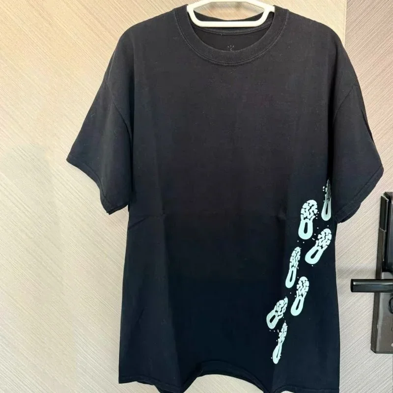 Summer Breathable Cotton Foam Print Cactus Jack Tshirt Footprints Portraits Silhouettes Letters Shorts Sleeve Men Women Outfit