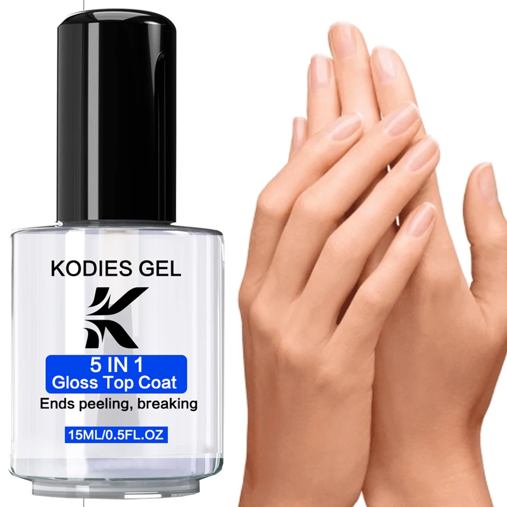KODIES GEL 5 IN 1 Gloss Top Coat Crescita dello smalto naturale secco Finitura all'olio brillanteRiparazioni forti Indurente per unghie danneggiate Rafforzare