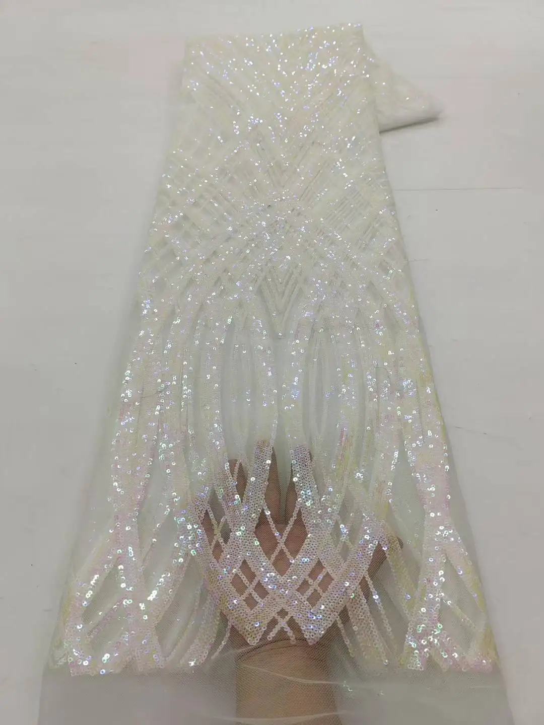 Luxury African Beaded  High Quality Nigerian Sequins With Pearl Lace French Tulle Lace Fabric For Party Dress Sewing