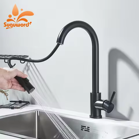 Matte Black Pull Out Kitchen Faucet 2Modes Spout Sink Tap Deck Mount Single Handle Cold Hot Water Mixer Kitchen Faucet