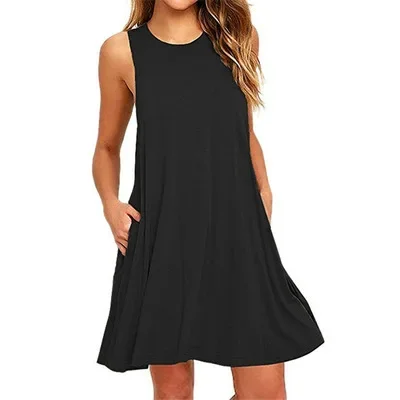 Платье. 2023 Women's Summer Casual Swing T-Shirt Dresses Beach Cover Up With Pockets  Loose T-shirt Dress  summer dress