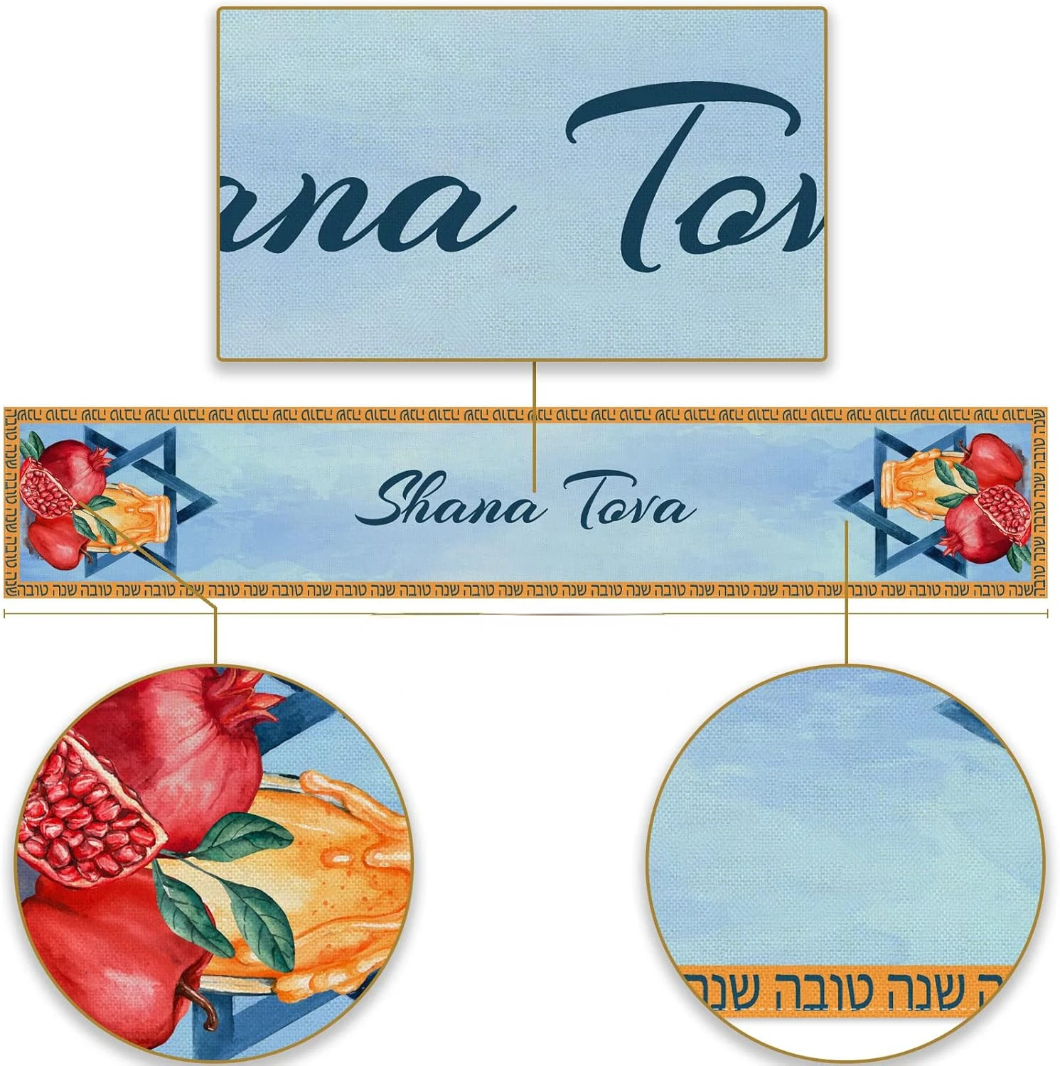 Shana Tova Table Runner Jewish Holiday Decor Reusable Rosh Hashanah Jewish New Year Kitchen Dining Table Runner Party Decor