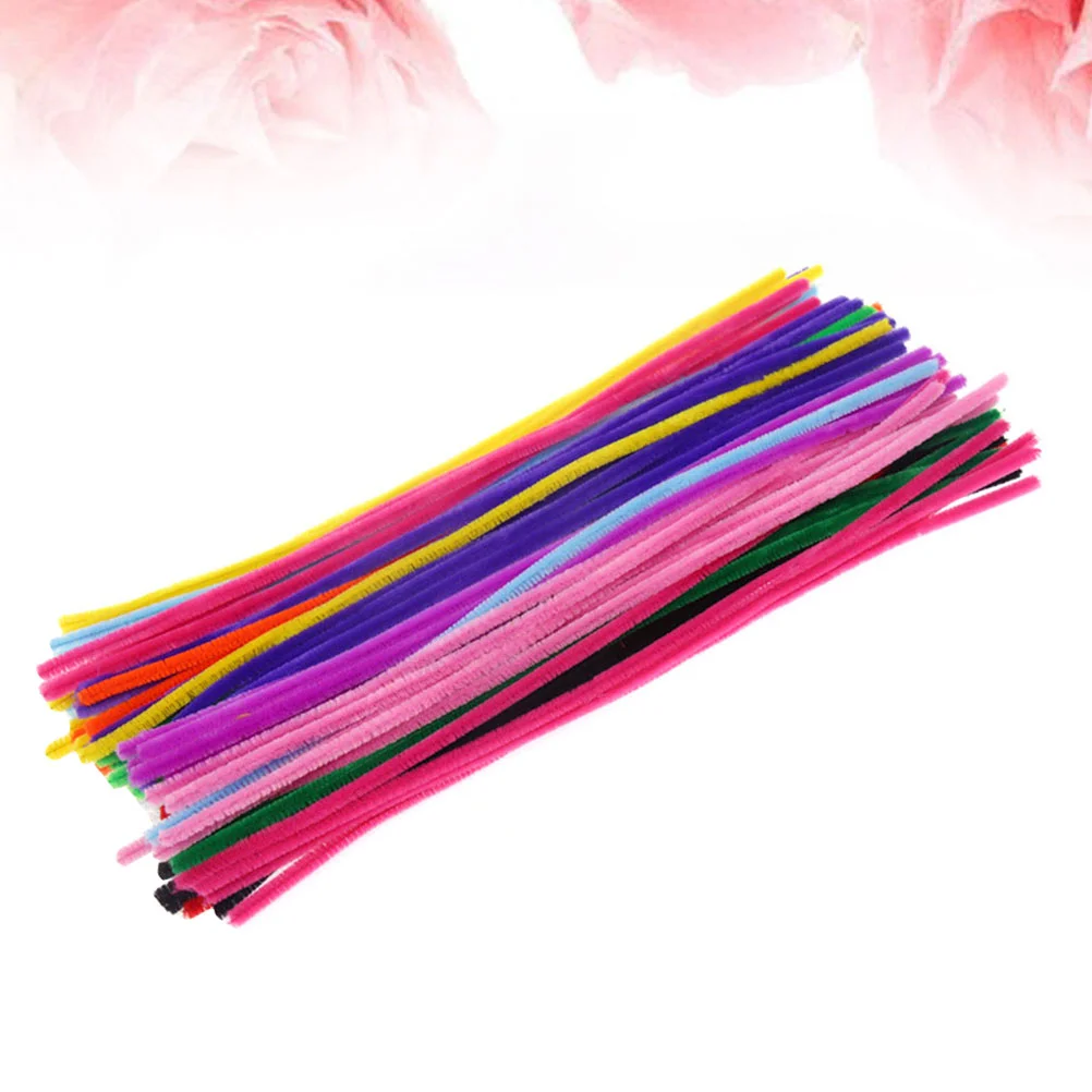 100pcs Kids Child Craft Plush Sticks Handmade DIY Materials Twistable Stick Toys (Assorted Color)