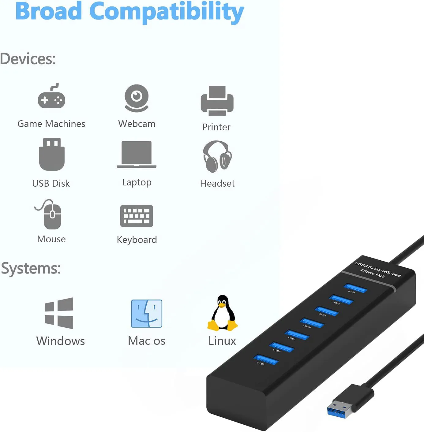 USB HUB USB Switch Hub 2.0 Adapter High Speed Multi 7 Ports Hub USB On Off Portable Splitter For Computer Laptop