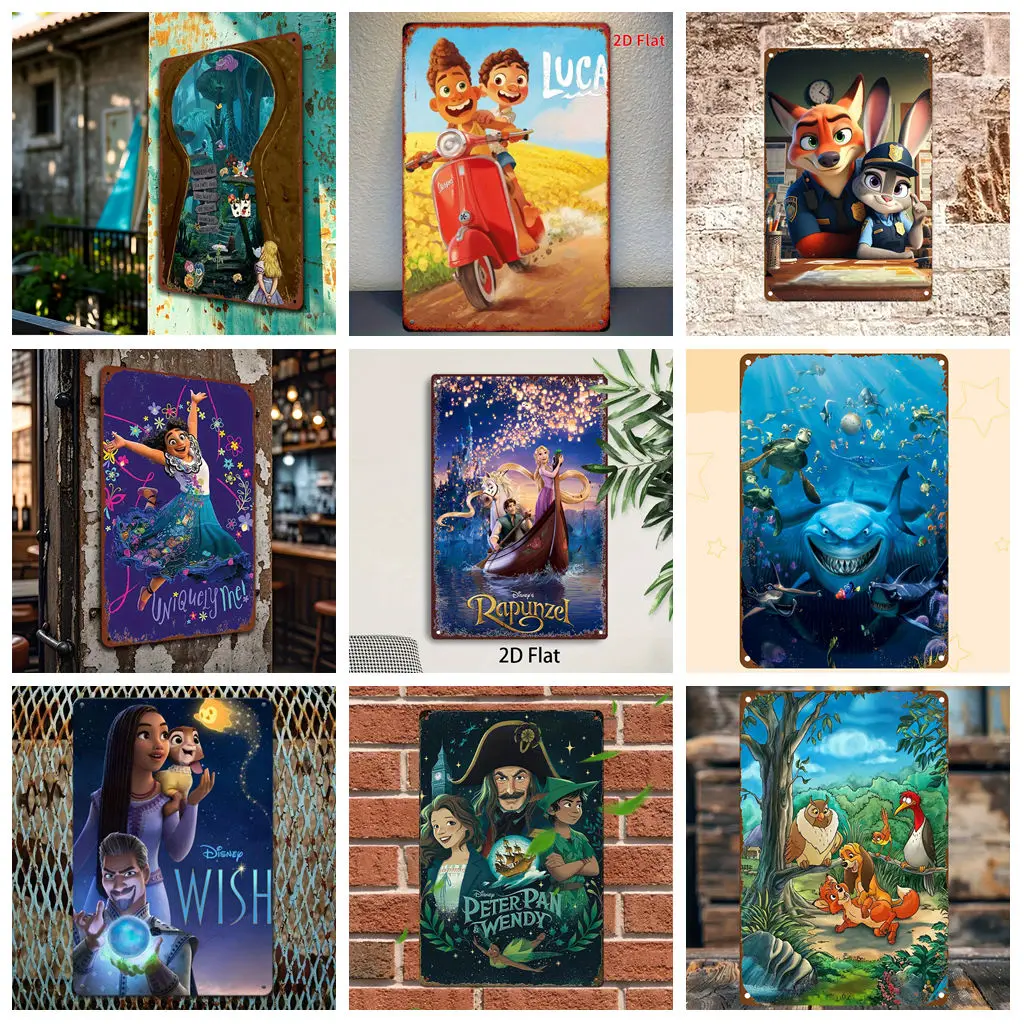 

Miniso Disney Animation Nostalgic Collection Metal Tin Signs Posters Decor Retro Metal Plaque Wall Art Decor for Garage Bar
