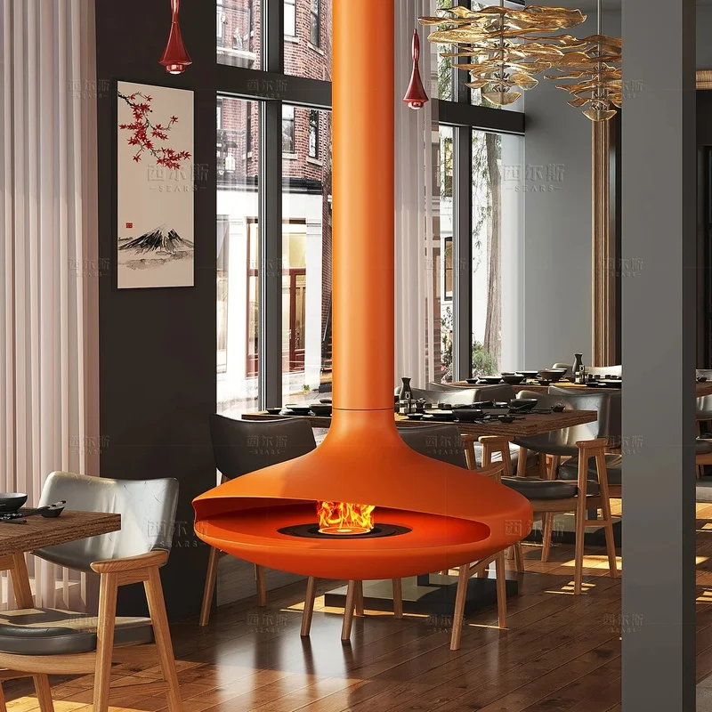 Ceiling Mounted 3D Fireplace Hanging Fire Place Smokeless Indoor Wood Burning Furnace Decorative Fireplaces Modern