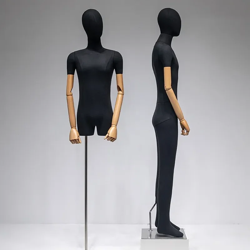 for High-end Clothing Store Wood Grain Head Bamboo Hemp Model Props Female Bust Window Women's Clothing Store Model Display