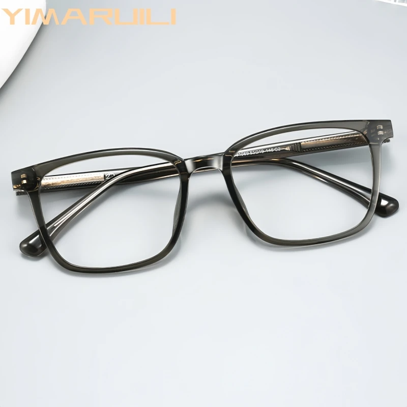 

YIMARUILI Retro Square Men's Glasses Ultra Light Fashion High Quality TR90 Acetate Optical Prescription Eyeglasses Frame Women