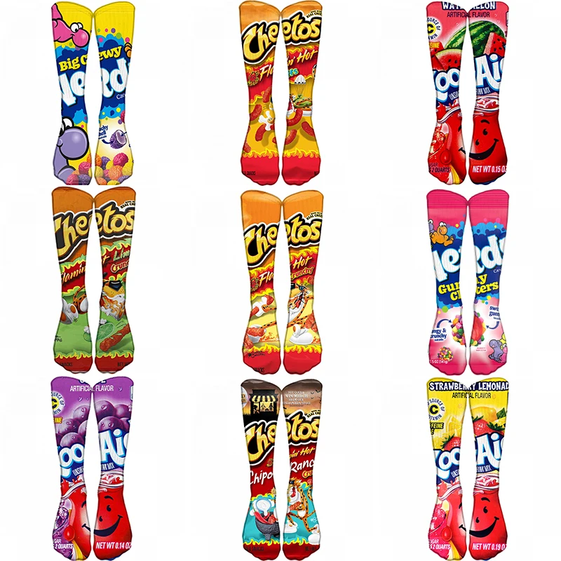 Fashionable potato chip style printed socks skateboard youth unisex standard funny socks casual home shopping socks