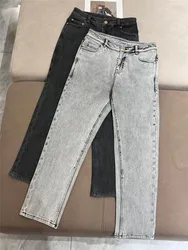 2024 B*C Women's Cotton Jeans High Waist Tapered Denim Trousers Casual Versatile Small Straight Pants