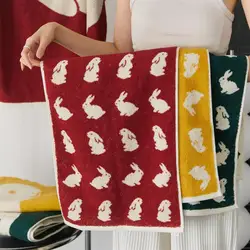 Rabbits Patter Cotton Towel Soft Knitted Yarn-Dyed Jacquard Face Towel Absorbent Skin-friendly Towel 35*76cm