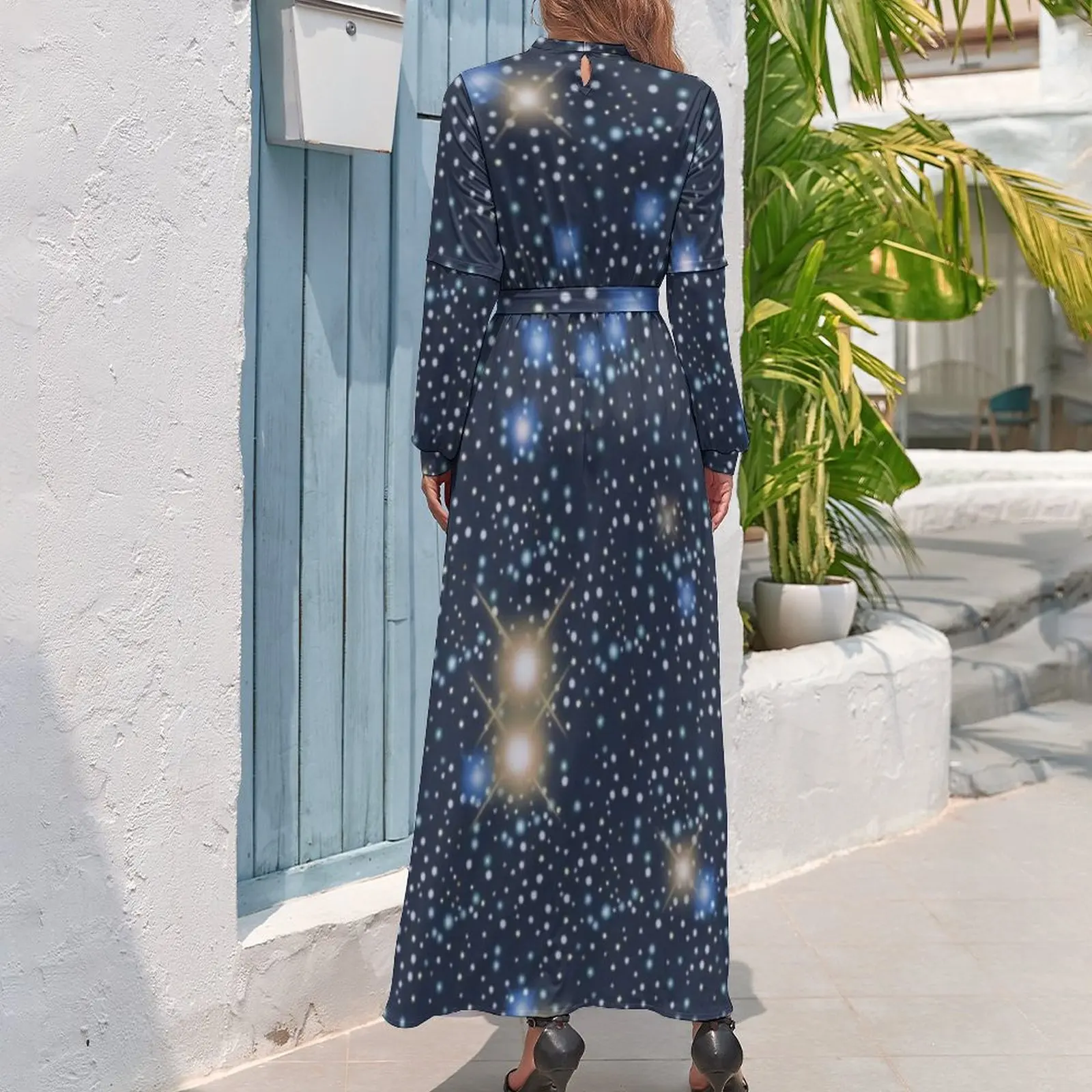 Dark Blue Galaxy Dress Vivid Sparkle Stars Elegant Maxi Dress Street Style Beach Long Dresses High Waist Printed Clothing