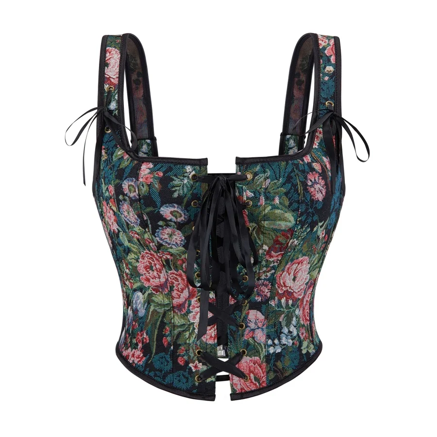 

Корсетные топы для женщин на выход с бретелями, винтажный укороченный топ в стиле Ренессанс на шнуровке, средневековый укороченный топ на талии, зеленый цвет