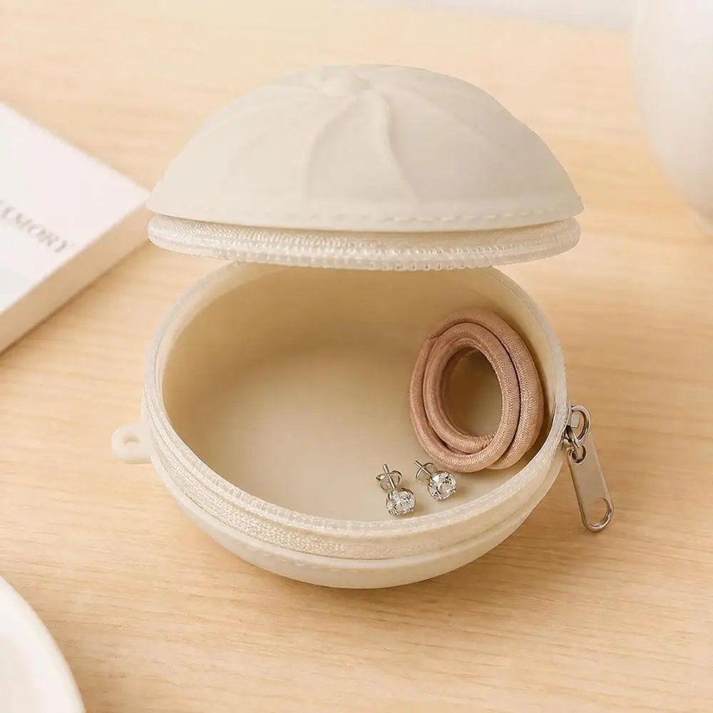 With Keychain Steamed Bun Coin Purse Compact Size Cute Design Silicone Storage Pouch Silicone Zipper Closure Keychain Wallet