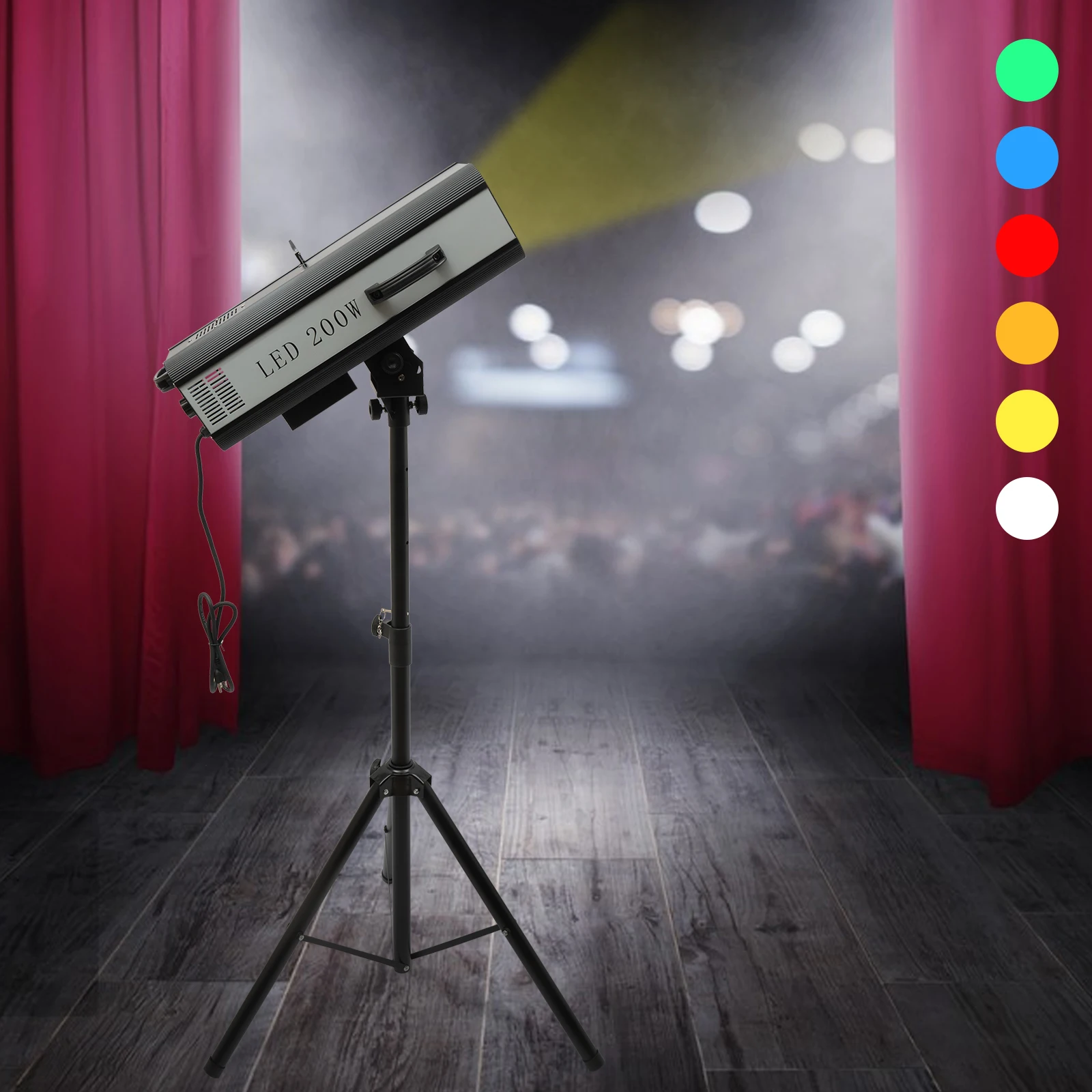 200w led siga a luz do ponto com caso de vôo siga rastreador fresnel para o desempenho do casamento/teatro com suporte 110v holofote da fase