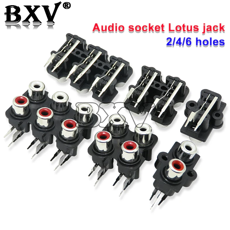 5PCS RCA Female Stereo Audio Jack 2/4/6 Holes AV Audio Input Socket Connector Lotus Row Amplifier Interface Signal Connection