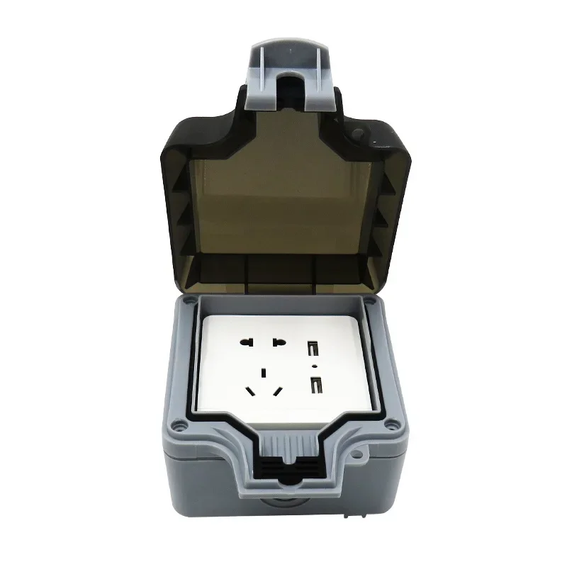 147 Type Waterproof Box Upgrade Outdoor Waterproof Clear Pack Two Open Two Multifunctional Three Hole Double USB Socket