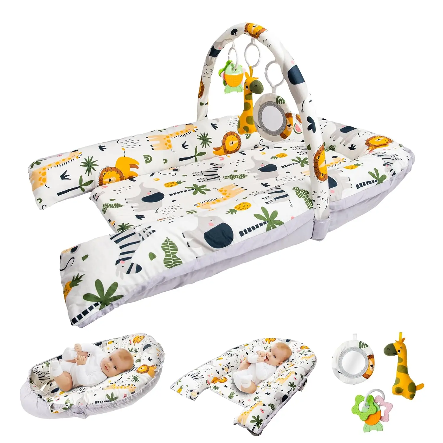 

Baby Lounger & Activity Center for Newborns 0-12 Months, Soft Cotton Cover, Portable Washable Pillow, Shower Gift Essential