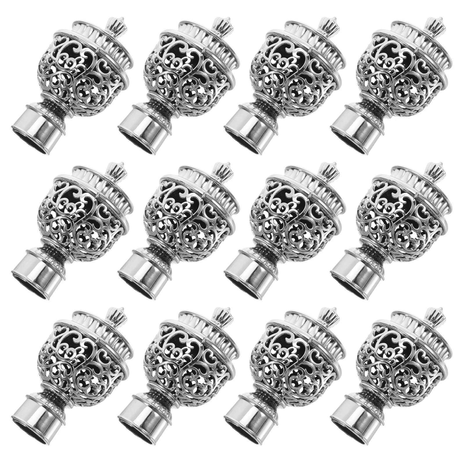 

12Pcs Curtain Rod End Caps Silver Hollow Plastic Roman Drapery Rod Finials Replacement Decorative Window Curtain Pole Finials
