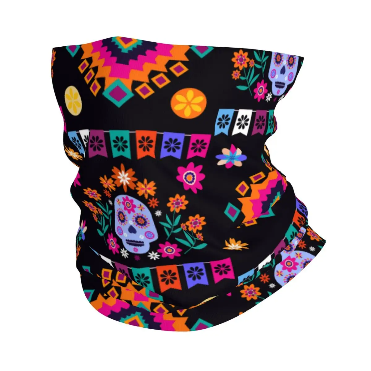 Traditional Mexico Skeleton Thin Wrap Scarf Bandana Mexico Sugar Skull Neck Gaiter Face Cover Headband