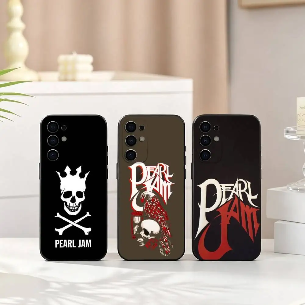 Funda de Silicona Negra Suave con Diseño de Pearl Jam, el Grupo Legendario de Grunge Rock, para Samsung S25, S24, S21, S22, S23, S30, Ultra, S20, Plus, Fe, Lite