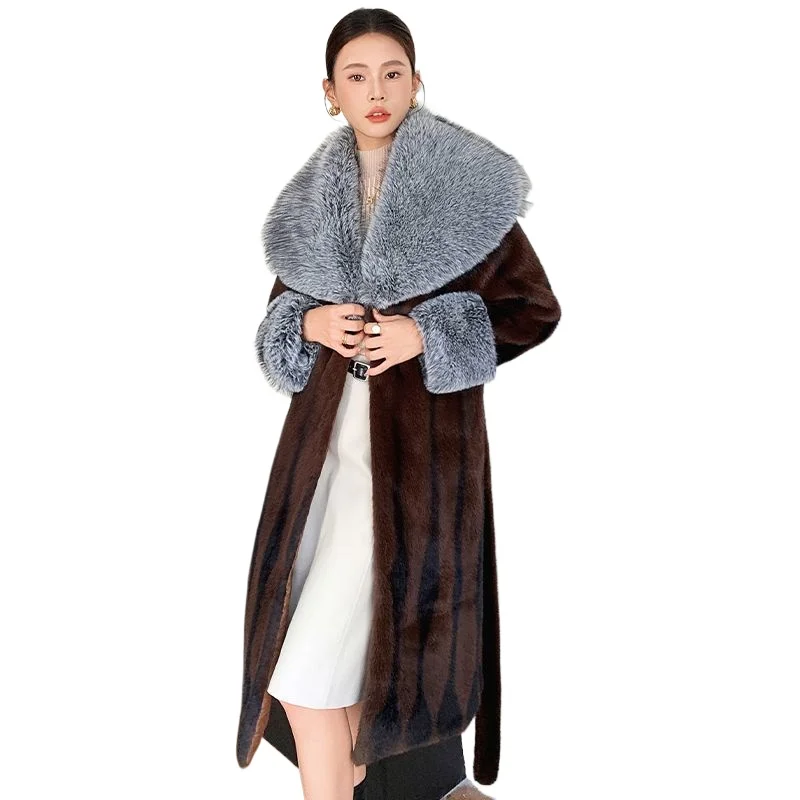 Coat Cross Mink Imitation Fox Big Fur Collar Autumn and Winter New Imitation Mink Long Coat Wear Women's Mink Imitation Fur 2026
