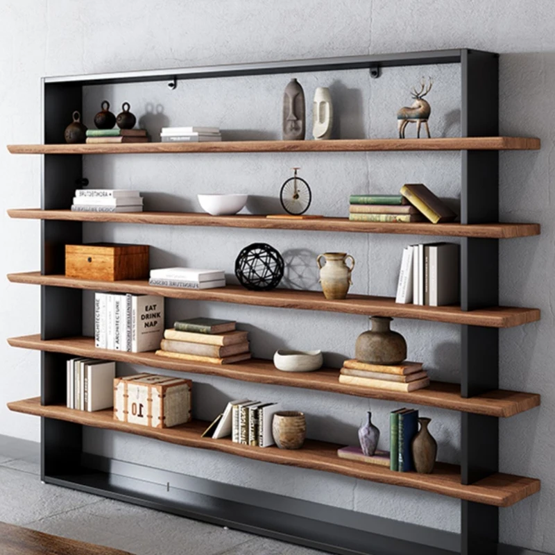 Shelf multi-layer full wall simple industrial style retro office background wall wrought iron shelf fall