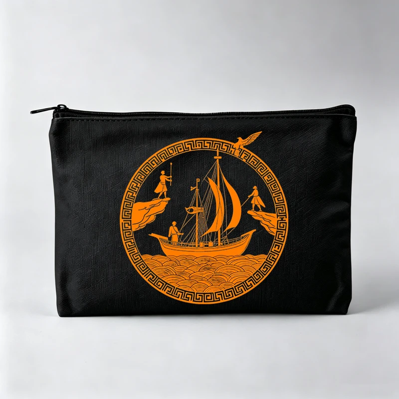 Women's Nautical Ship Graphic Makeup Bag, Vintage Style Cosmetic Pouch for Daily Use