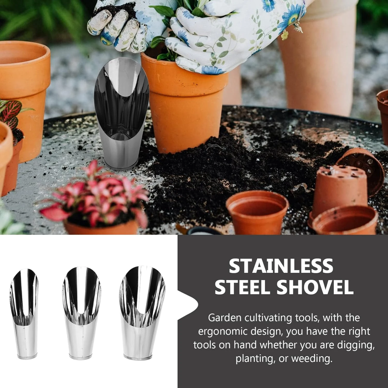 Must-have Durable Reliable High Performance Small Stainless Steel Gardening Soil Shovel Cups - Versatile Tools for Experienced G