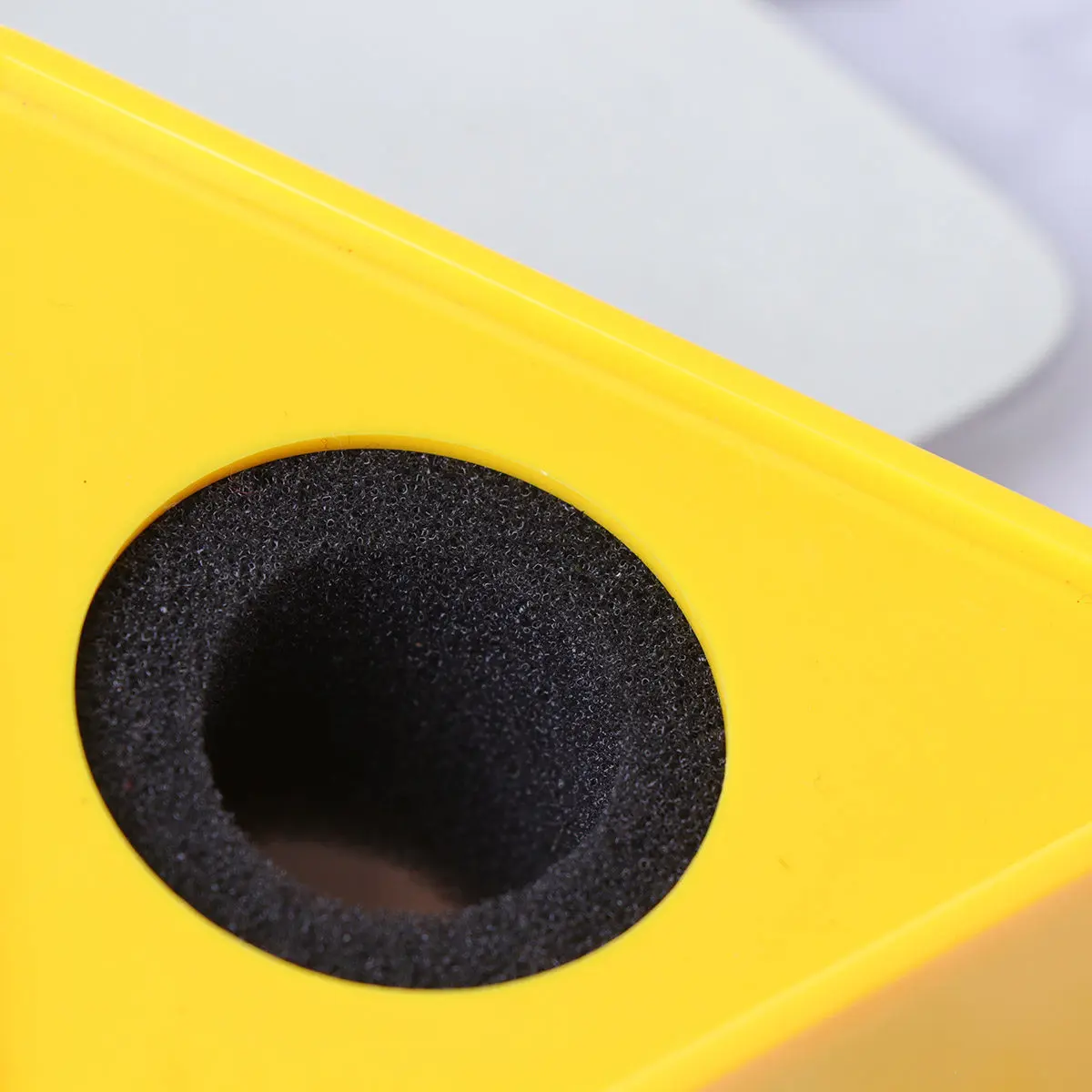 Durable ABS Mic Logo Stand for Professional Interviews Simple Practical Design Large Yellow Triangle Microphone Logo Flag